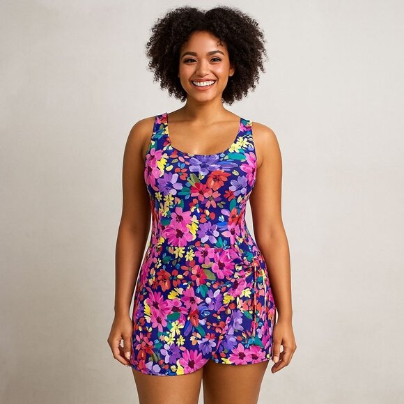 Cupshe Floral One Piece Swim Dress Skirted Swimsuit Tropical Summer Beachwear - Picture 3 of 8